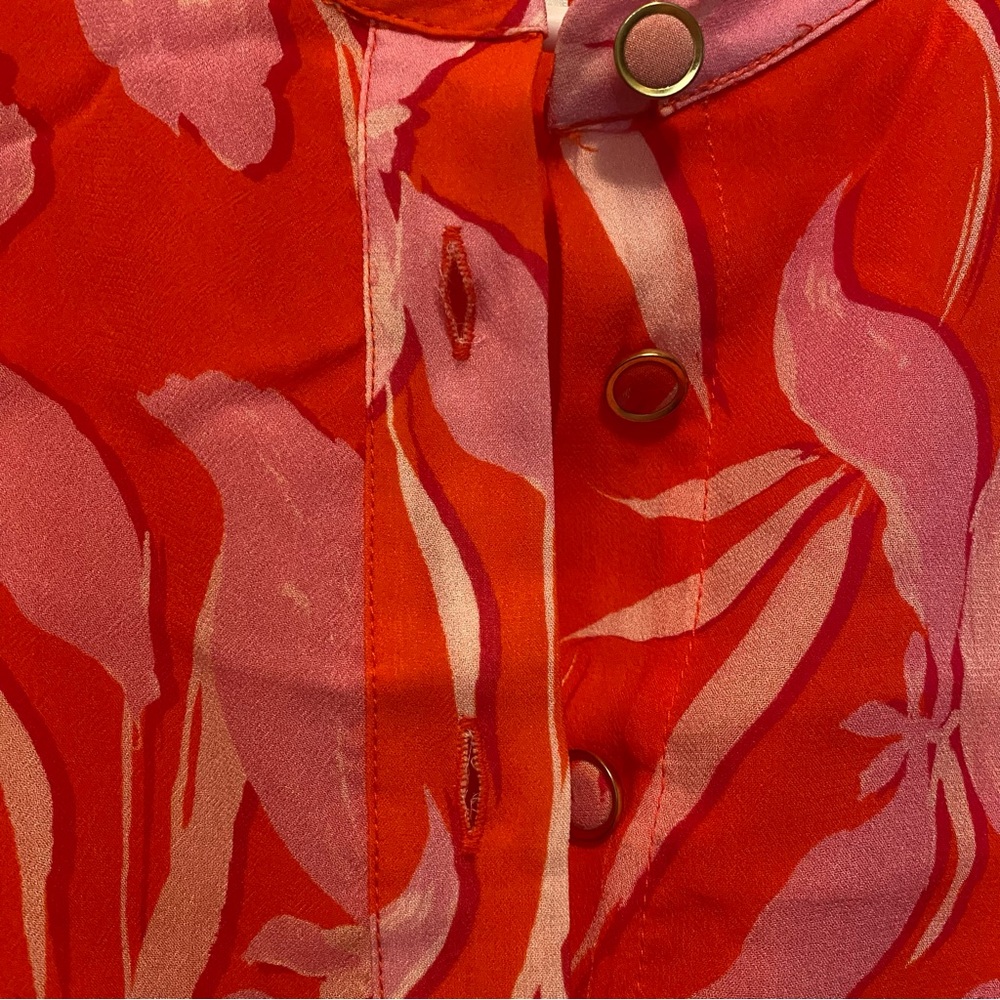 MILLY Reina Parrot Tulip Dress – Coral Multi / Red & Pink Floral Print - Picture 10 of 11